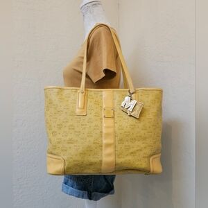MCM Yellow Golden Coated Canvas Tote Bag AUTHENTIC